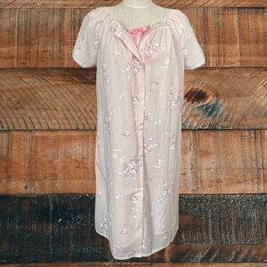 70’s Montgomery Ward Pink Floral Robe and Nightgown Peignoir 2 Piece Set SzM